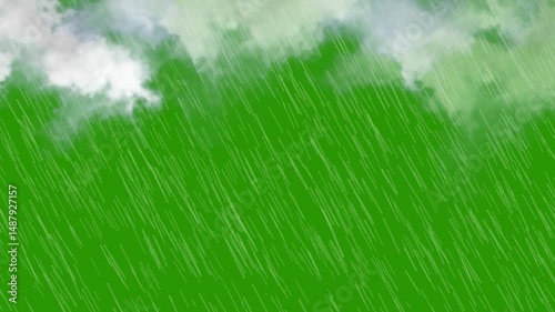 Cloudy raindrops footage animation in real time rain animation with green screen, rain looping, cloud, raindrops