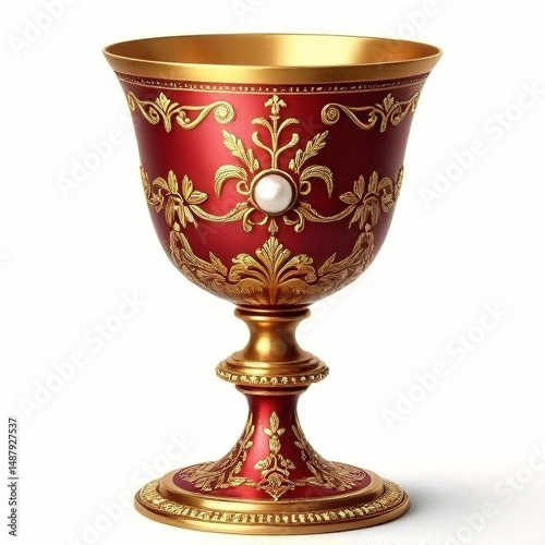 Baroque illustration of a golden chalice with pearl inlays