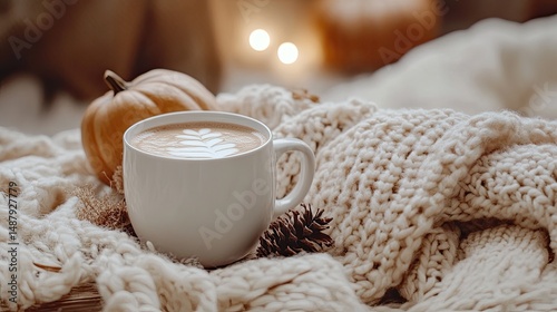 Fall Flatlay with Mug and Cozy Textures.