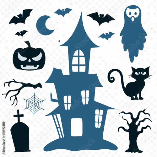 Seamless  Pattern Vector with set of halloween elements