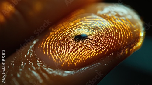 Fingertip with a Contact Lens, Macro View.
