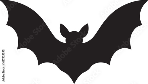 Stylized Black Bat Silhouette with Angular Wings - Vector Graphic