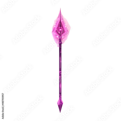 Futuristic Arrow with Digital Accents in Neon Fuchs Isolated on Transparent Background