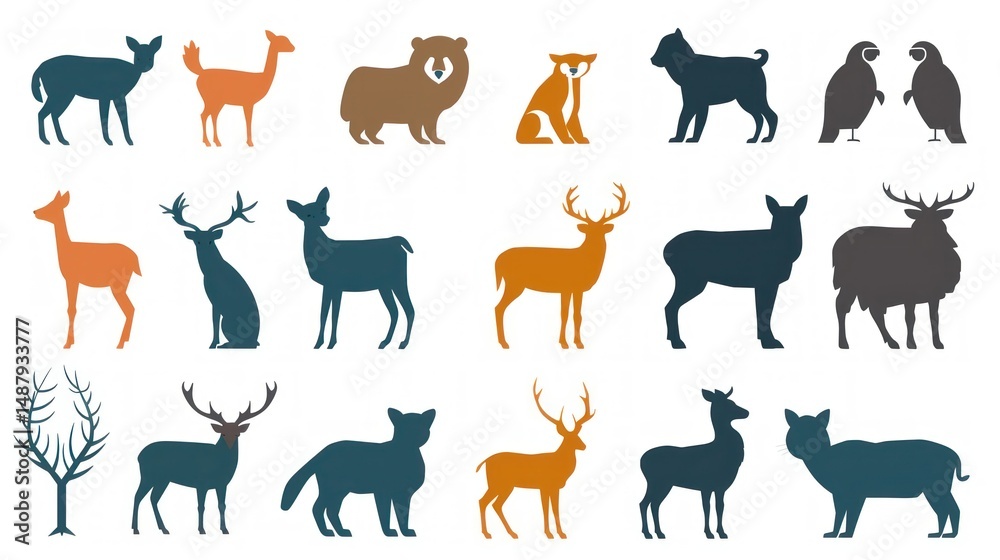 Obraz premium Set of flat vector animal icons on white background stock photo --ar 16:9 --raw --v 6 Job ID: d3c55e71-1561-4711-8525-58c95cfa0e1f