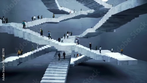 Impossible Escher-Style Staircases Intersecting in Monochromatic Space