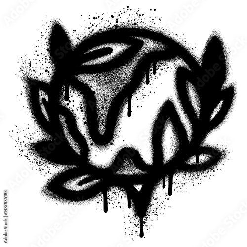 graffiti leaves and planet with black spray paint