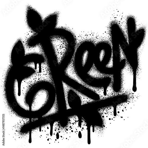 graffiti Green text sprayed in black over white.