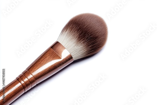 Professional makeup brush for cosmetic application and beauty product promotion.