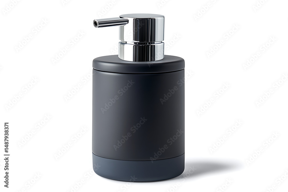 Obraz premium Sleek black soap dispenser with modern design on a clean surface, ideal for contemporary bathrooms