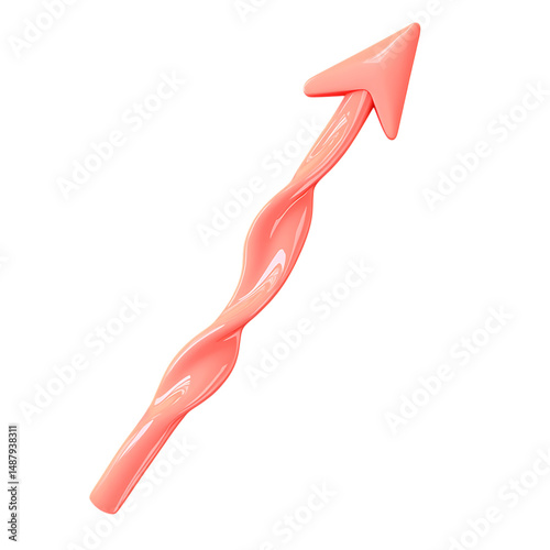 Modern Arrow with Smooth Flowing Contours in Coral Isolated on Transparent Background