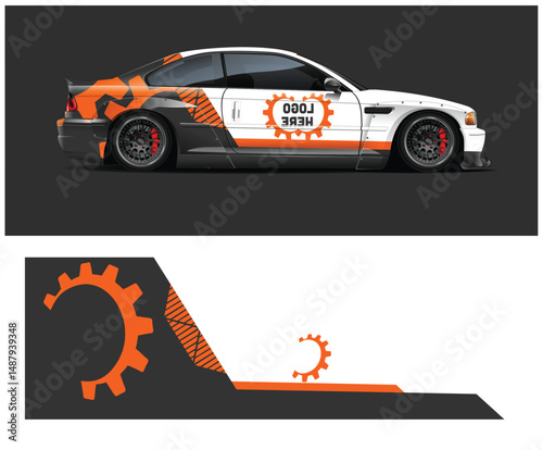 Customizable Race Car Wrap Design with Gear Logo