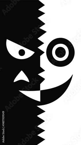 A Divided Face Contrasting Emotions in a Symbolic Design