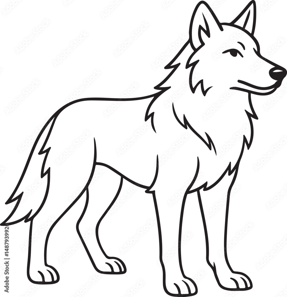 Standing Wolf Line Art Vector Silhouette Standing Wolf Line Art Vector Silhouette