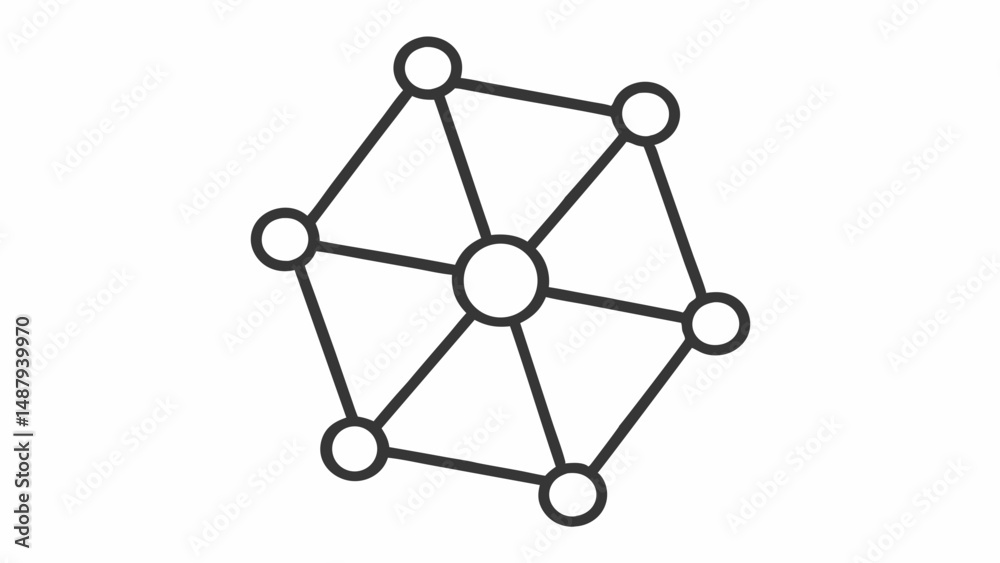 Black Hexagon with Six Radiating Connection Points on White Background – Machine Learning Badge Style Black Hexagon with Six Radiating Connection Points on White Background – Machine Learning Badge Style