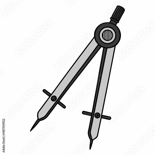 Black Drawing Compass with Two Straight Legs on White Background – Euclidean Geometry Symbol Style