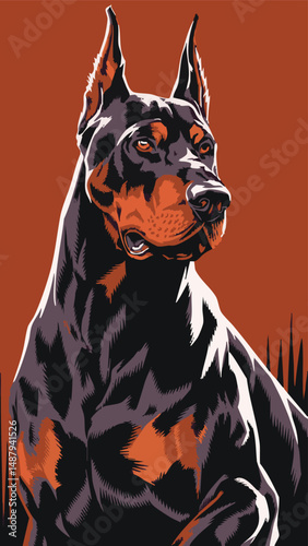 Intense Doberman Portrait in Bold Colors