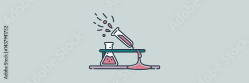 Bursting test tube spilling liquid on lab bench – Ideal for science education, failed experiment illustrations, or lab safety content