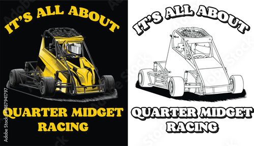 Yellow and painted Quarter midget. Isolated in black background, for t-shirt design, print. and for business purposes.