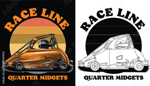 Orange and painted Quarter midget. Isolated in black background, for t-shirt design, print. and for business purposes.