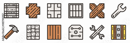 Vector icon set of construction materials and tools – Ideal for building apps, DIY platforms, or contractor websites