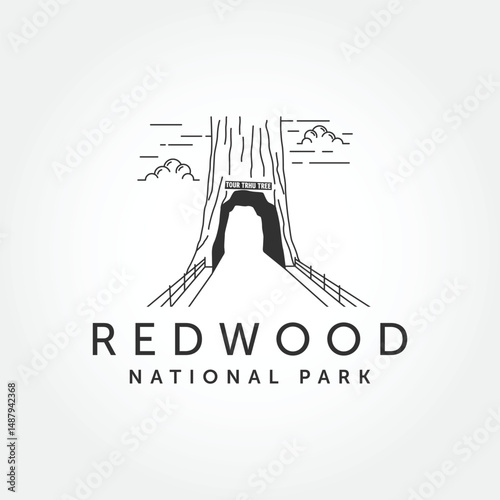 redwood national park line art logo vector illustration design.