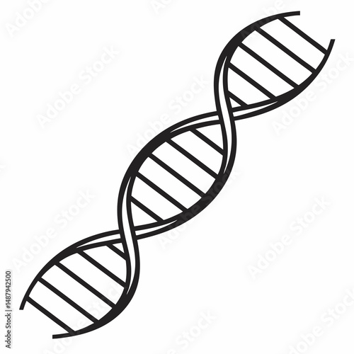 Solid Black DNA Strand with Three Base Pair Rungs on White Background – Scientific Diagram Simplicity Style