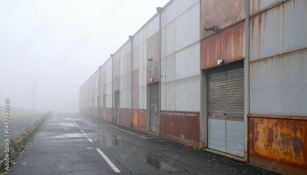 Misty Atmosphere of Rusty Refrigerated Warehouse with Security Cameras Misty Atmosphere of Rusty Refrigerated Warehouse with Security Cameras