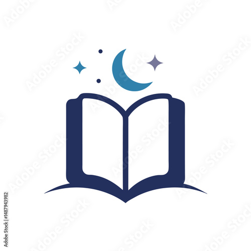 Book with moon and stars above in dreamy concept