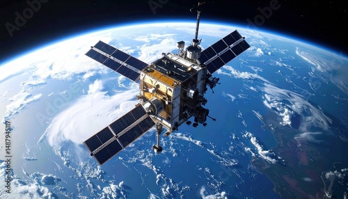 Wallpaper Mural Satellite in Space Above Planet with Orbiting Elevator Concept Torontodigital.ca