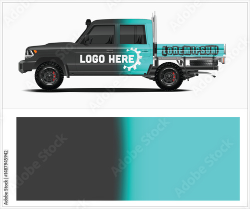 Customizable Black and Teal Pickup Truck Wrap Design Template