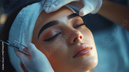 Obraz na płótnie Woman enjoying a facial treatment at a beauty spa w salonie