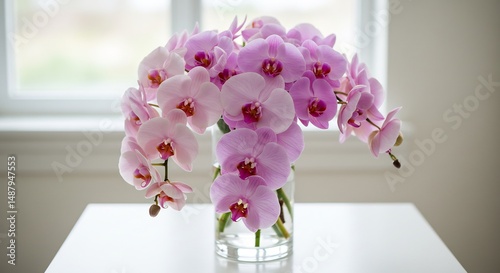 柔らかな光が当たる淡いピンク胡蝶蘭 上品な花束. AI Generated