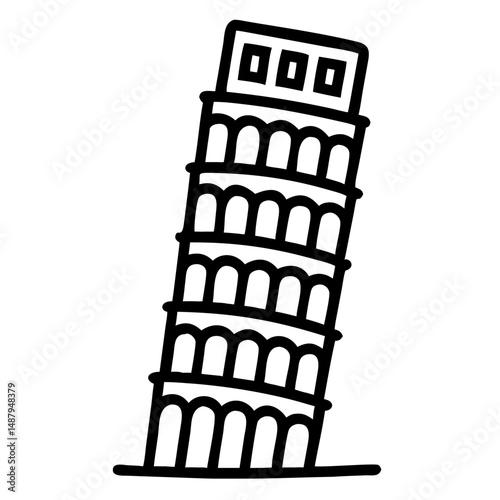 Leaning Tower of Pisa icon with simple outline design for travel concept  