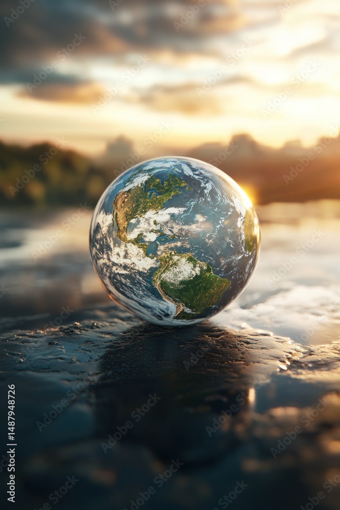 Earth globe at sunrise
