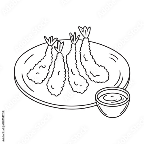 A plate of tempura beside dipping sauce