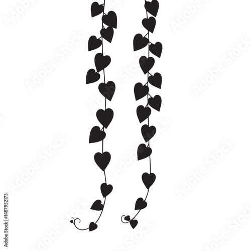 Hanging Heart Leaf Vine Silhouette Vector for Decorative Nature Art. Hanging heart leaf decoration