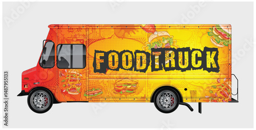 Vibrant Food Truck Design with Burger and Comic Theme