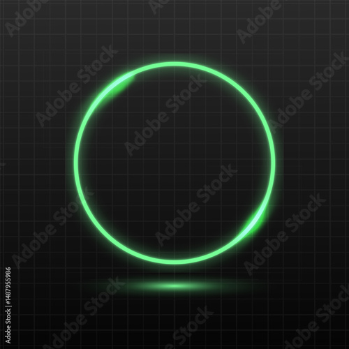 Bright Green Neon Glowing Circle Ring with Soft Light on Dark Background