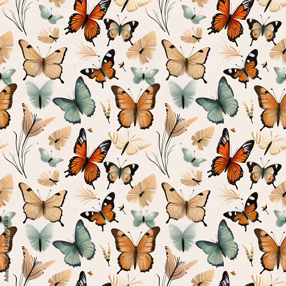 Fototapeta premium butterflies and gentle brush textures