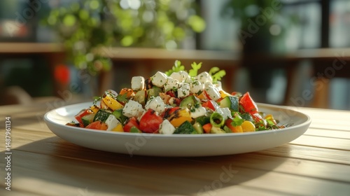 Obraz na płótnie Plate of fresh salad with feta and vegetables w salonie