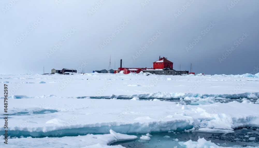Obraz premium Arctic Research Base Facing Threats from Melting Ice and Weather Changes