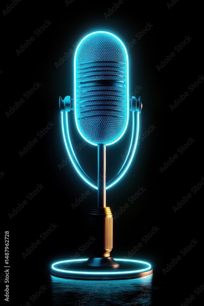 Glowing retro microphone