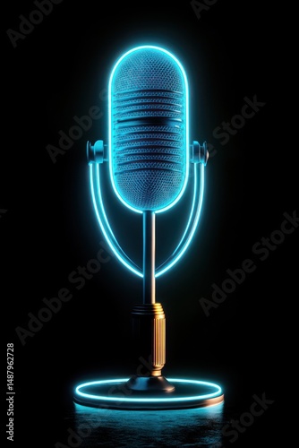Obraz na płótnie Glowing retro microphone w salonie
