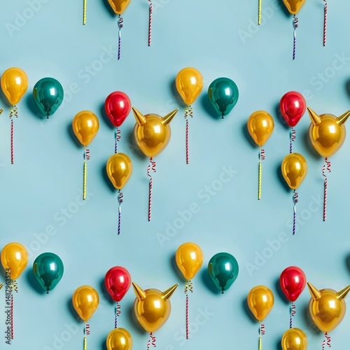 balloons and party horns in celebration layout