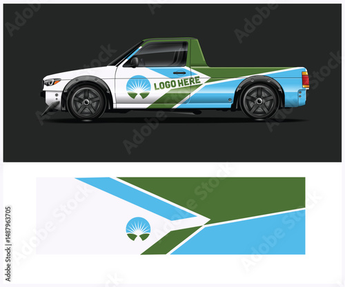 Customizable Green Blue White Pickup Truck Wrap Design Template