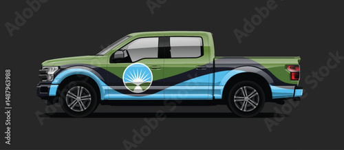 Modern Green and Blue Pickup Truck Design Template