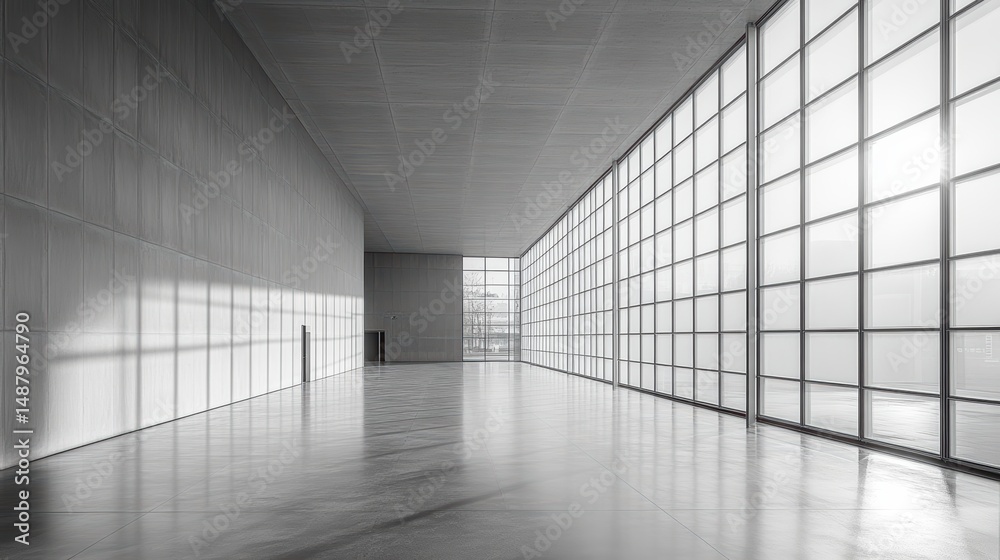 Fototapeta premium Modern Minimalist Interior with Large Windows and Natural Light