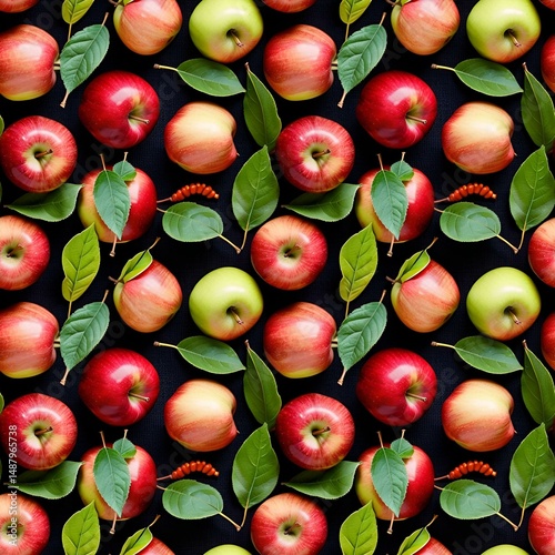 apples and leaves in autumn harvest theme