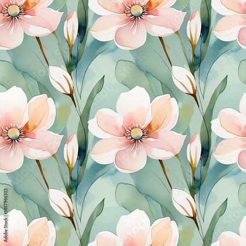 abstract flowers blooming in soft watercolor