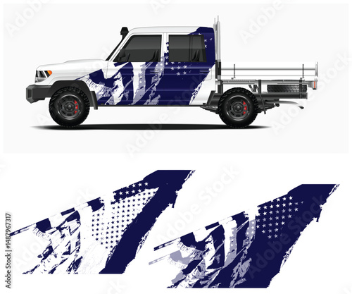 Abstract Blue and White Truck Wrap Design Template